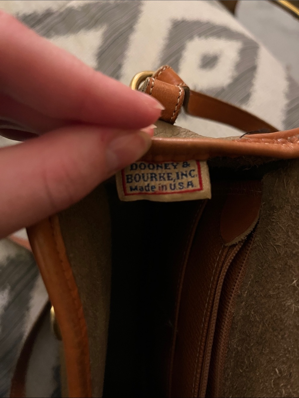 Vintage Dooney & Bourke Pebbled Leather Crossbody Bag in Taupe and Brown - Picture 10 of 10